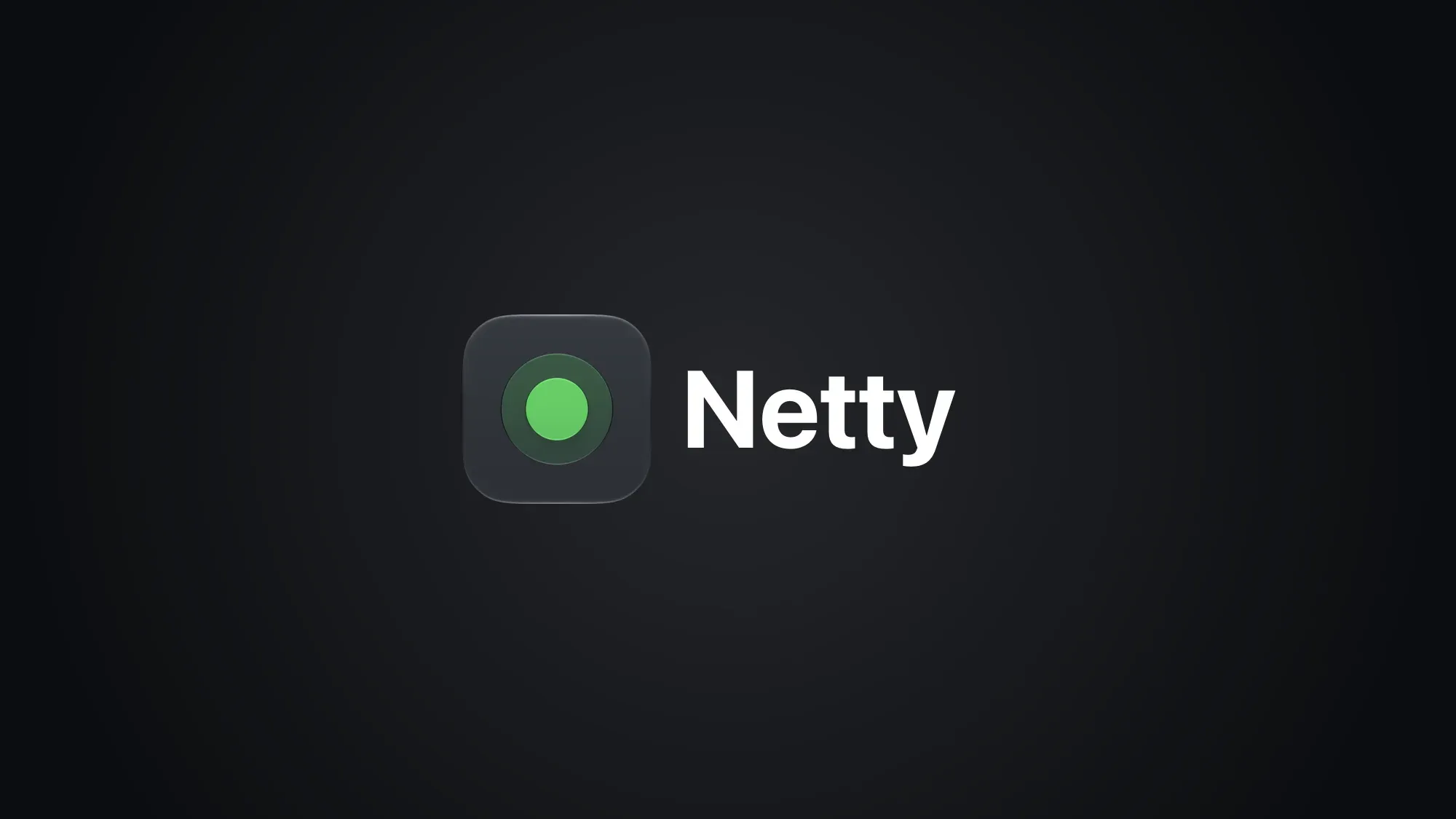 The Netty icon, a green dot with a soft halo on graphite, next to the app's name